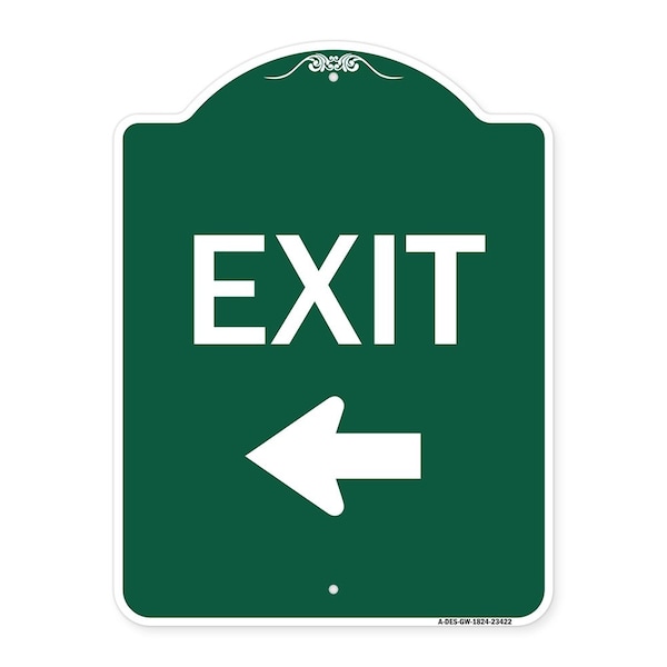 Signmission Parking Lot Sign Exit Sign Left Arrow, Green & White Aluminum Sign, 24" L, 18" H, GW-1824-23422 A-DES-GW-1824-23422 - main